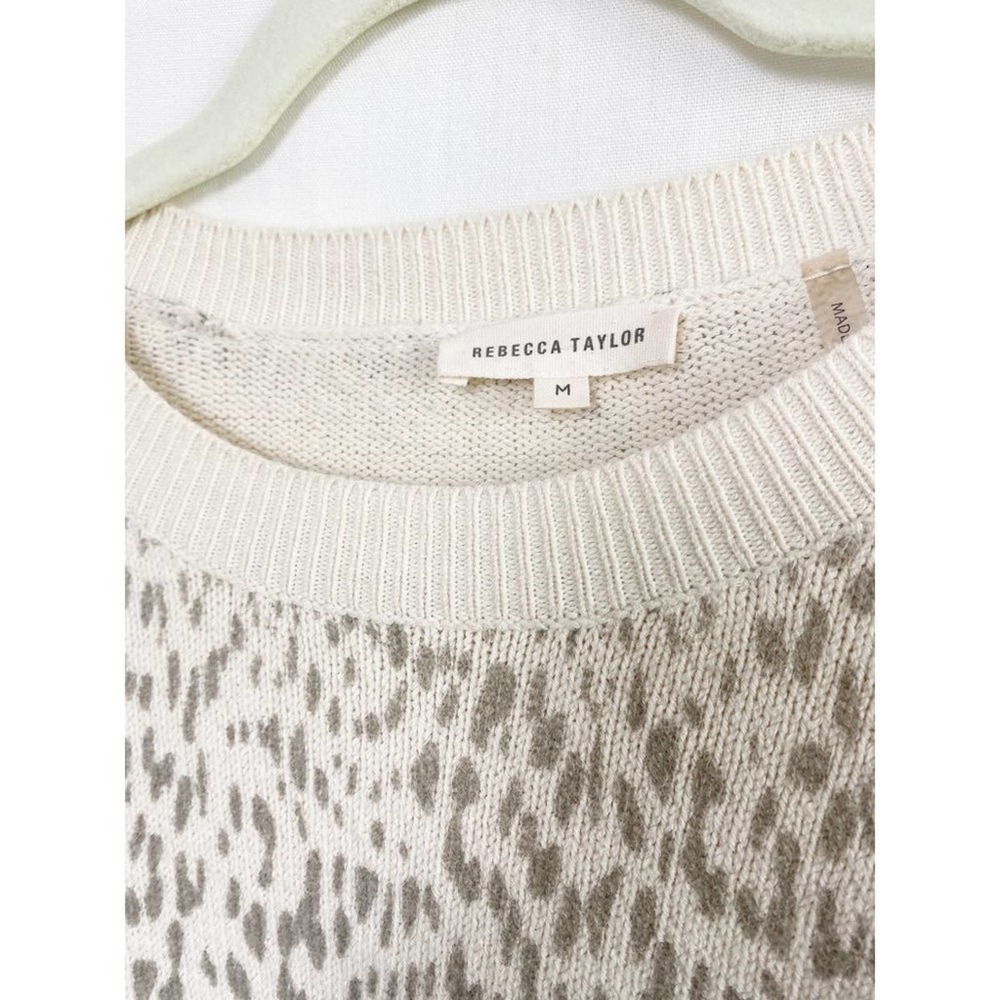 Rebecca Taylor Tomcat Leopard Pullover Cream Sweater Size Medium - Picture 5 of 9